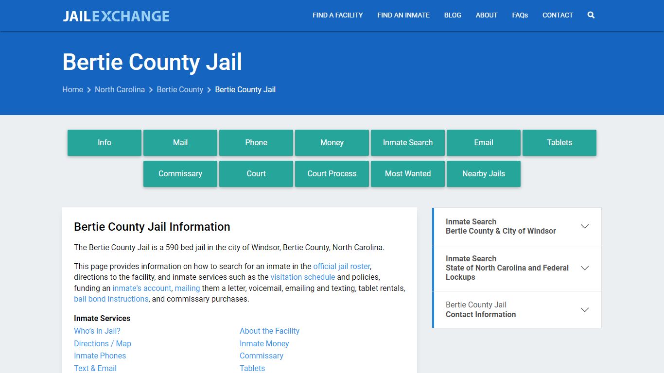 Bertie County Jail, NC Inmate Search, Information